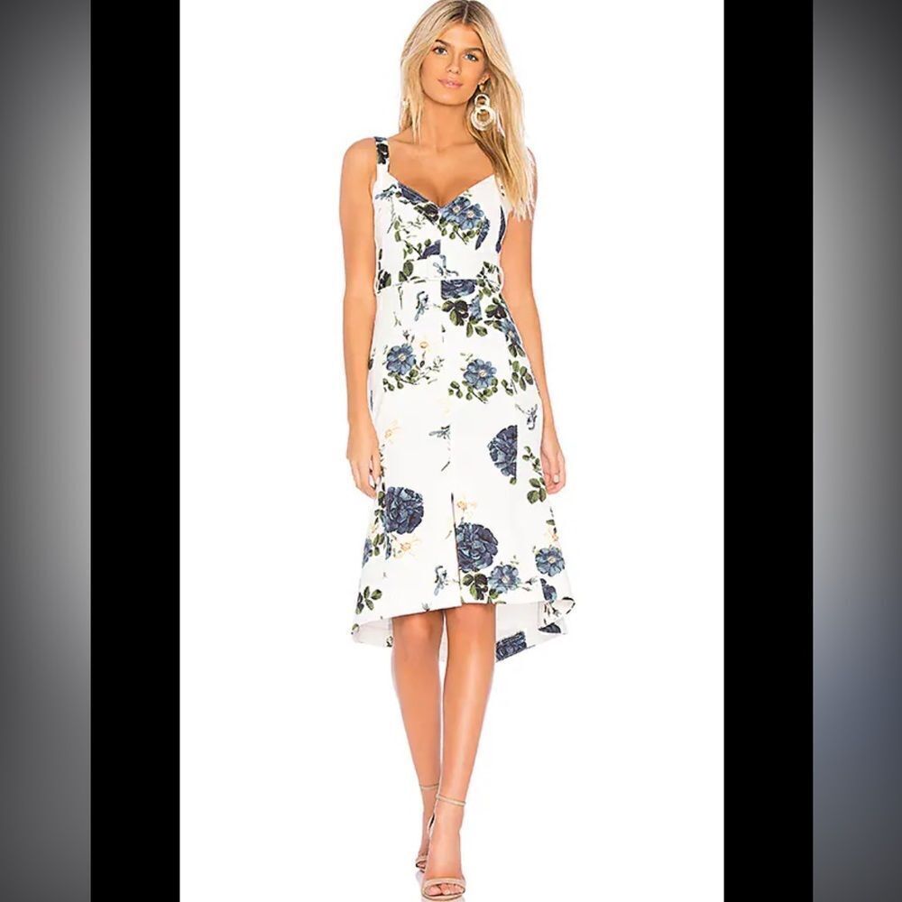 NICHOLAS || Floral Flare Midi Denim Dress Size 4